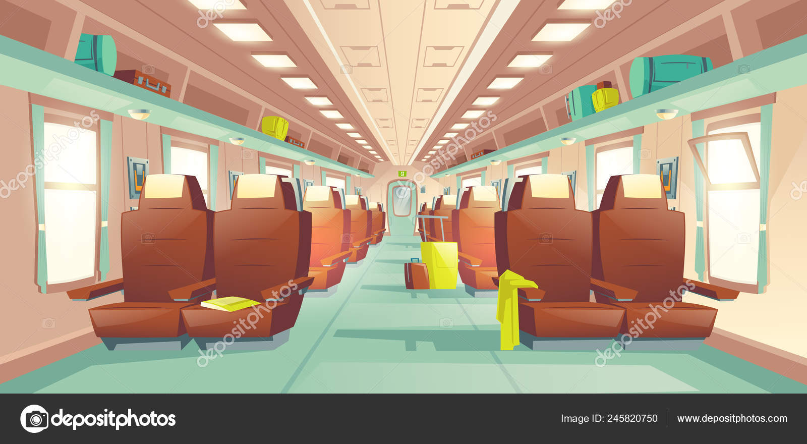 Passenger train wagon interior cartoon vector Stock Vector Image by  ©vectorpocket #245820750