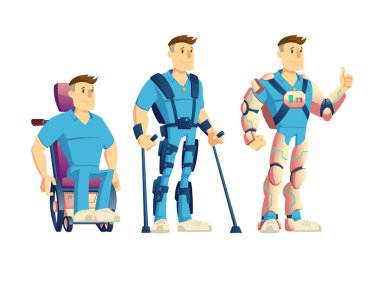 Exoskeletons for disabled people cartoon vector clipart