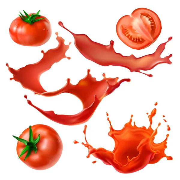 番茄浆果和果汁现实向量集 — 图库矢量图片