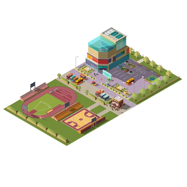 Supermarket dan olahraga stadiums isometric vector - Stok Vektor