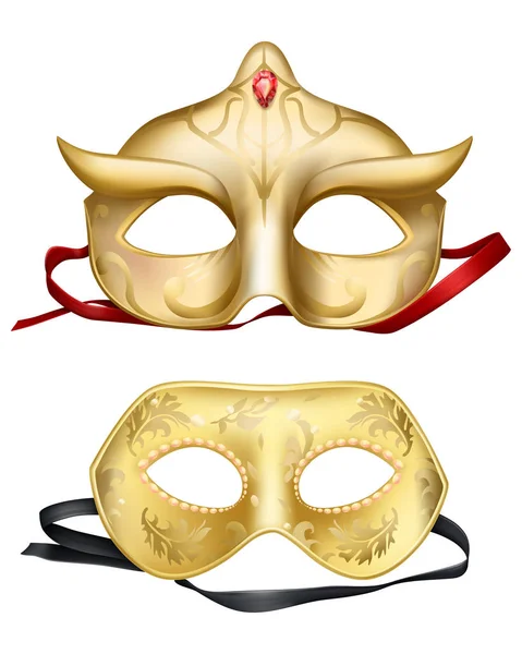 Vektorové masky 3d reálný obličej, benátský karneval — Stockový vektor
