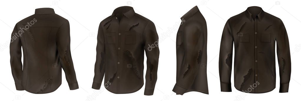 Ragged, dirty black shirts realistic vector set