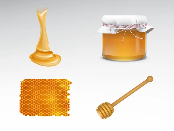Set vettoriale realistico 3d miele appena raccolto — Vettoriale Stock