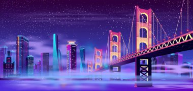 Vektör megapolis sis ile Bridge'de menteşeli