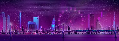 Modern metropol gece manzara karikatür vektör