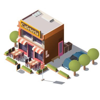 3D izometrik kafeterya, Restoran veranda ile vektör