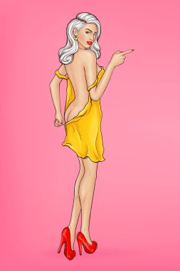 Vektör glamour kızı yön, undresses işaret eder. Striptiz