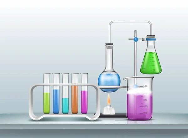 Laboratorio químico experimento vector de dibujos animados — Vector de stock