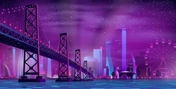 Modern gece şehir karikatür vektör kentsel arka plan