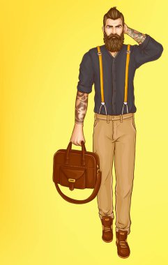 Şık hipster adam pop sanat vektör yürüyüş