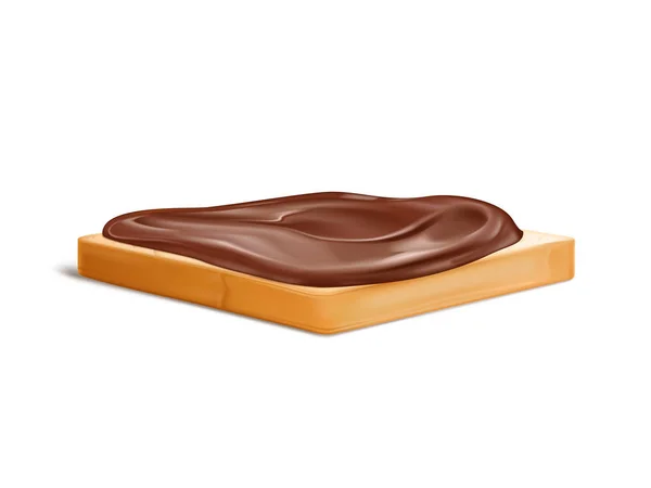 Fatia de pão com creme de chocolate vetor realista — Vetor de Stock