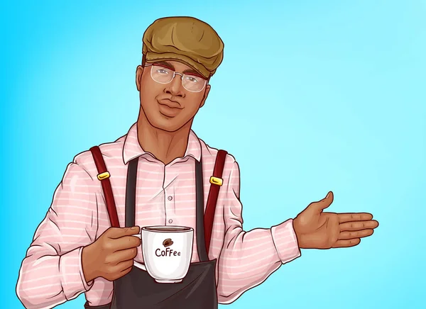 Afroamerické barista s vektorem šálek kávy — Stockový vektor