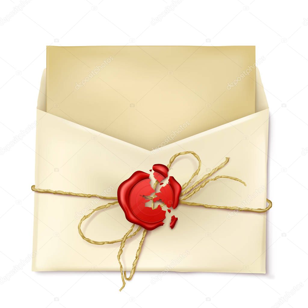Opened paper envelope with letter realistic vector
