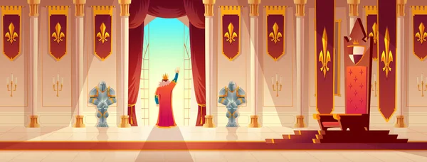 Koning groet menigte van balkon cartoon vector — Stockvector