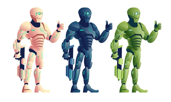 Robotic soldiers with plasma gun cartoon vector — Stock Vector