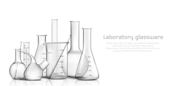 Vidrio de laboratorio 3d banner vector realista — Archivo Imágenes Vectoriales