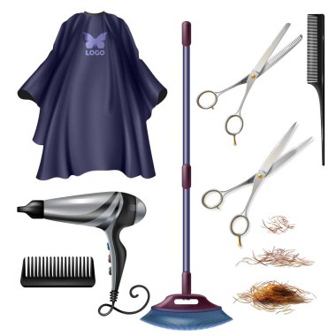 Haircutter profesyonel araçlar gerçekçi vektör set