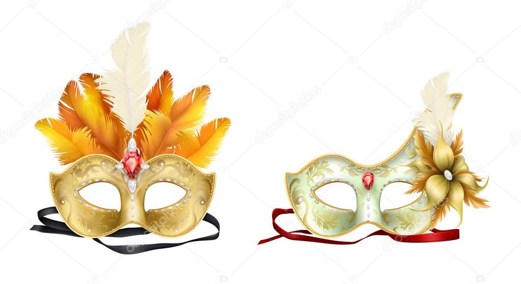Mardi Gras carnival face mask realistic vector