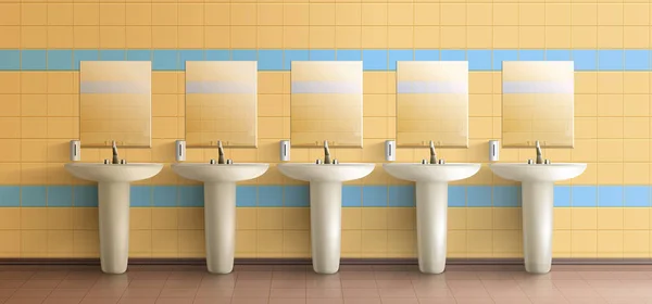 Реалистичный векторный макет интерьера общественных туалетов — стоковый вектор
