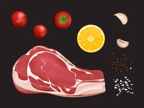 Nyers márványos hús filé, főzni része — Stock Vector