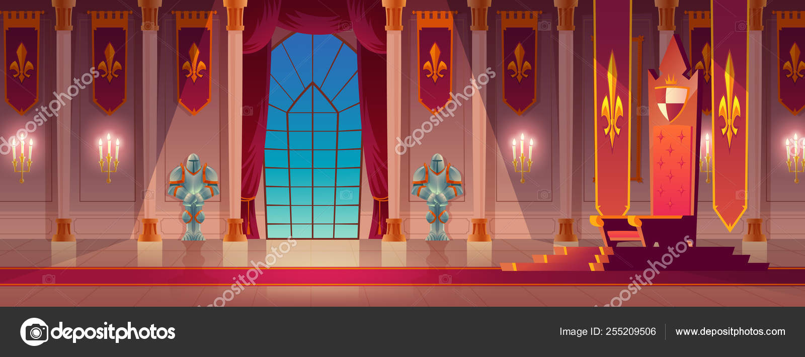 Medieval Kings Palace Throne Hall Cartoon Vector Stock