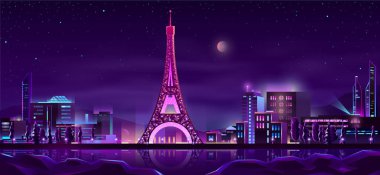 Paris gece sokakları vektör arka plan çizgi film