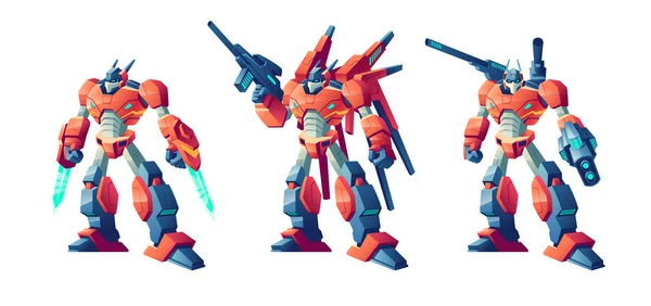 Conjunto de vector de dibujos animados robots batalla transformador — Vector de stock