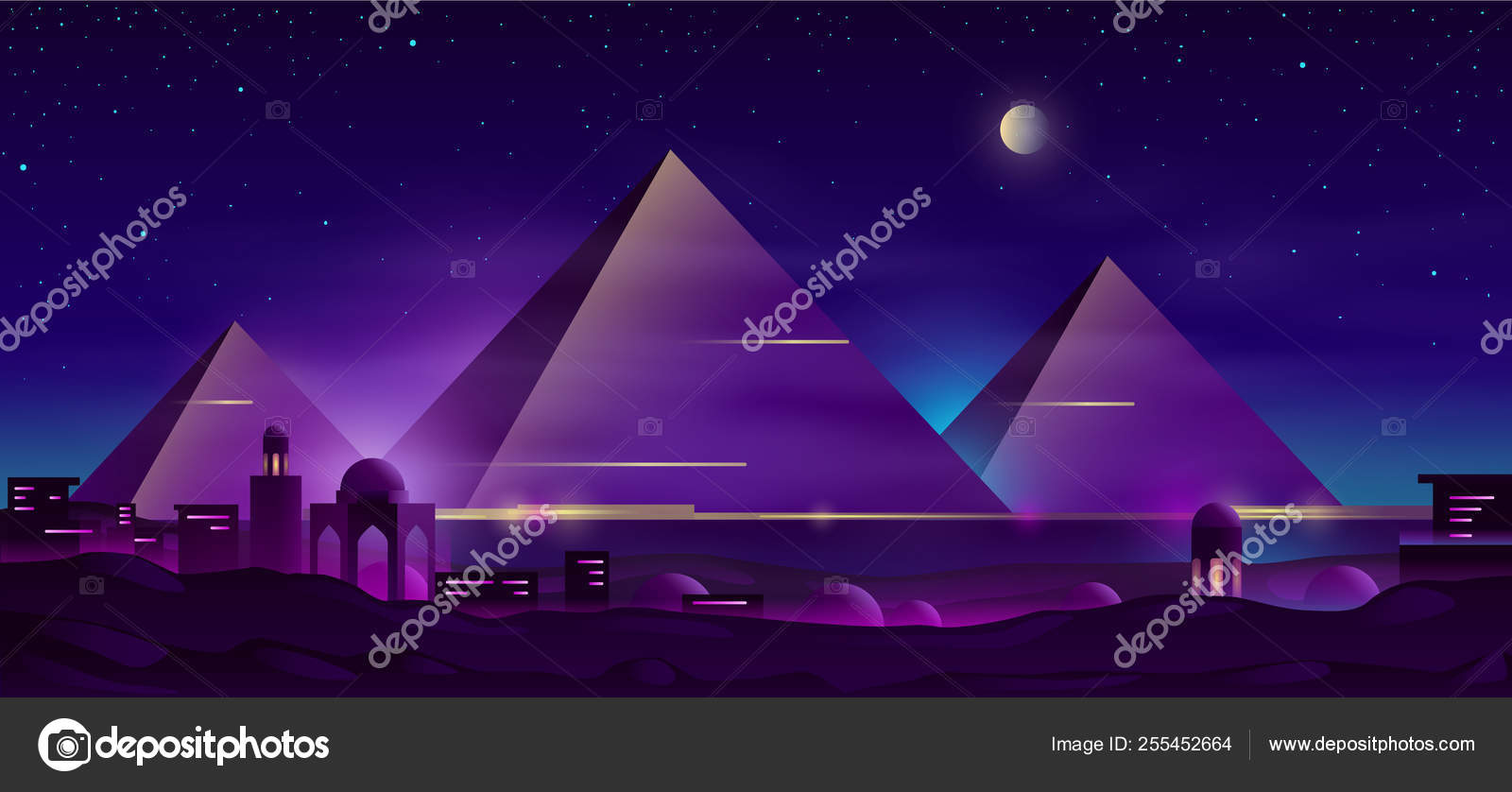 Egyptian pyramids night landscape cartoon vector Stock Vector by