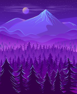 Vahşi Kuzey kara gece manzara karikatür vektör