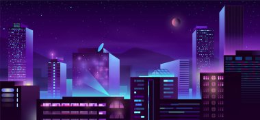 Modern metropol gece binalar vektör karikatür