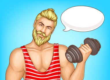Fitness egzersizleri karikatür vektör poster yapan erkek