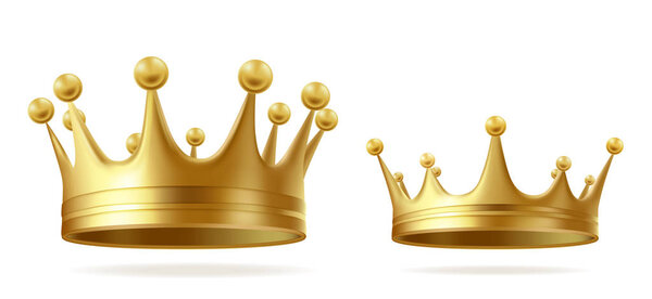 Golden royal crowns 3d realistic vector set — Stock Vector