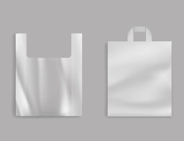 Tienda de comestibles bolsas de plástico 3d vector realista — Vector de stock