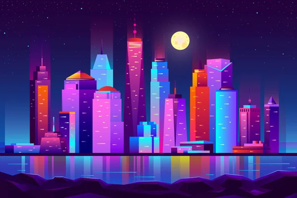 Noche ciudad futurista paisaje vector fondo — Archivo Imágenes Vectoriales