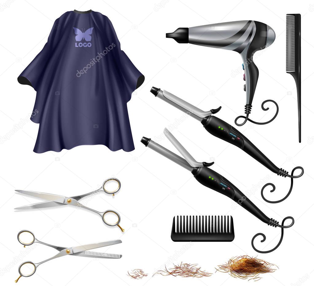 Haircutter professional tools realistic vector set
