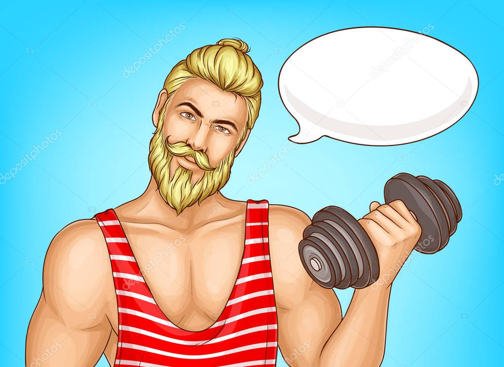 Man doing fitness exercises cartoon vector poster