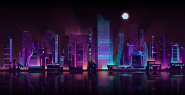 Metropolis gece manzara neon karikatür vektör
