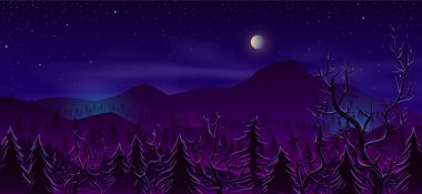 Vahşi Kuzey kara gece manzara karikatür vektör