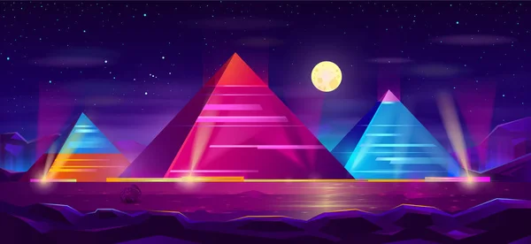 Piramida Mesir vektor kartun lanskap malam - Stok Vektor