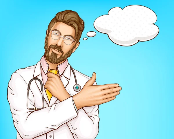 Homme médecin en robe blanche dessin animé vecteur portrait — Image vectorielle