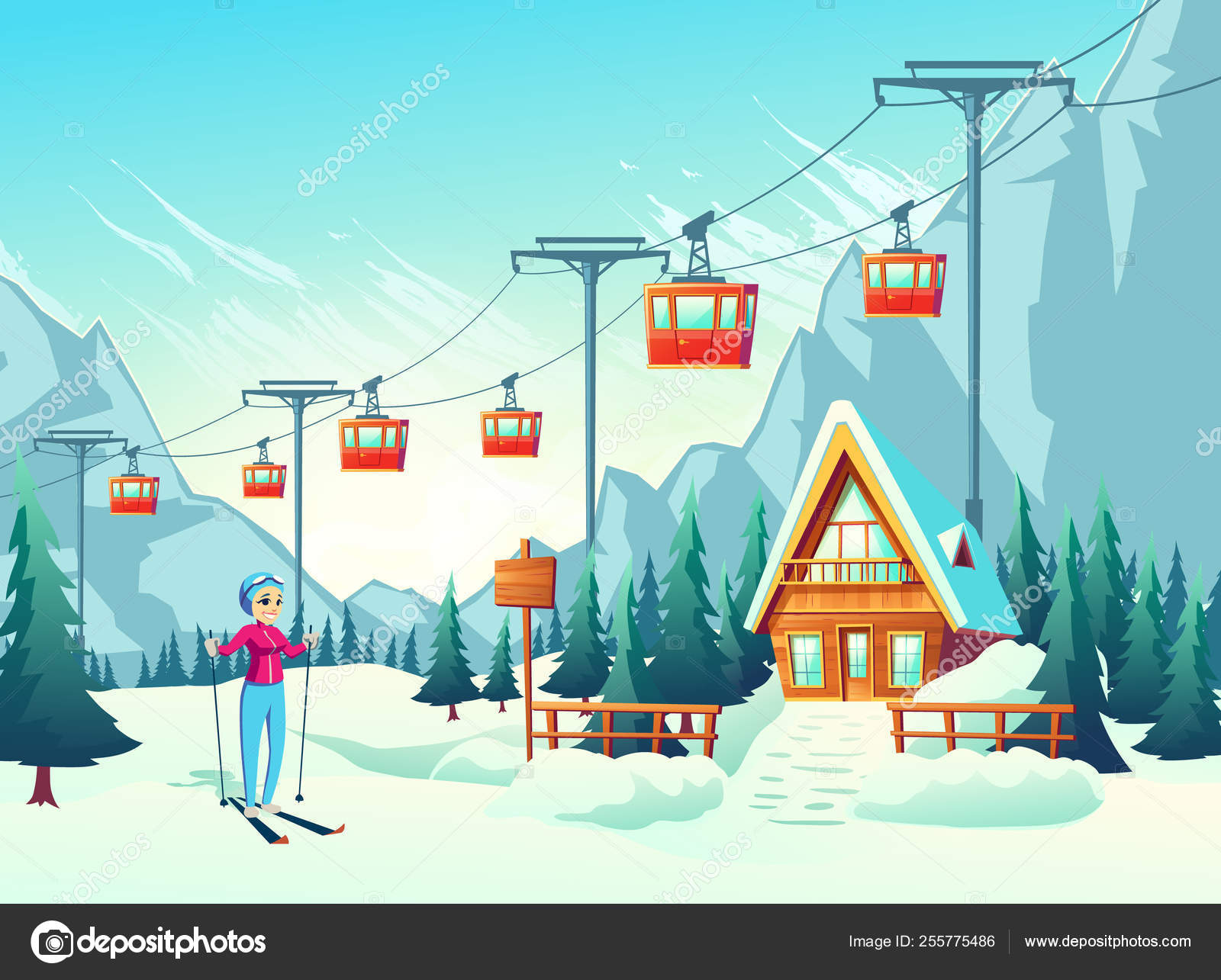 Image vectorielle Loisirs d'hiver dans les montagnes enneigées vecteur de  dessin animé par ©vectorpocket - 255775486, image size:1600x1285