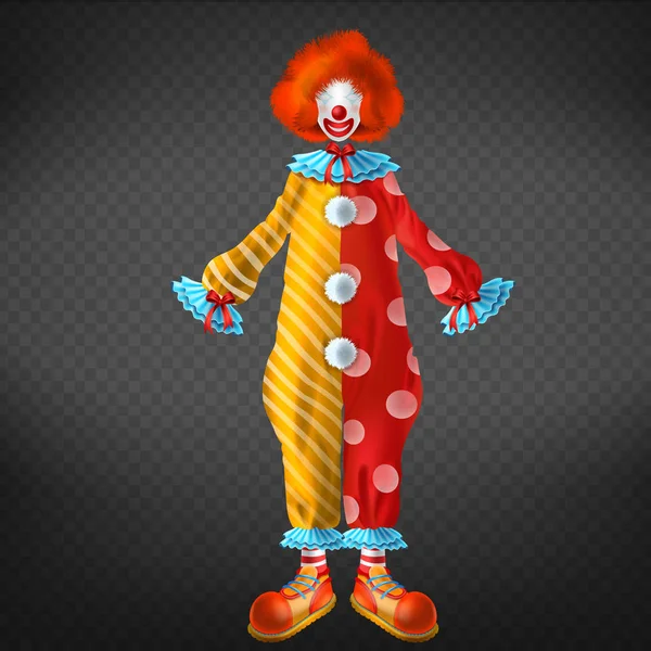 Funny clown kostuum met rode pruik vector — Stockvector