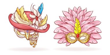 Lüks Mardi Gras yüz maskeleri karikatür vektör