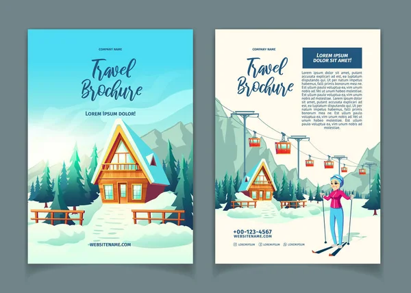 Station de ski en montagne cartoon vector brochure — Image vectorielle