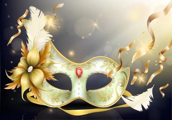 Carnaval cara preciosa máscara vector realista — Vector de stock