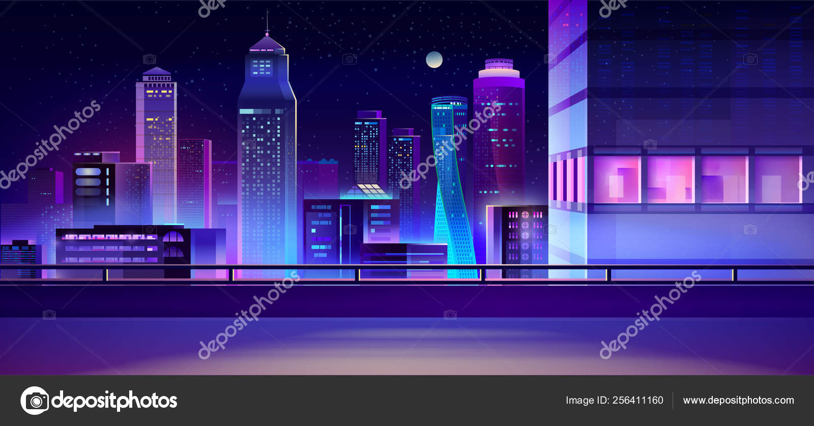 City Night Skyline Cartoon Vector Background — Stock Vector.