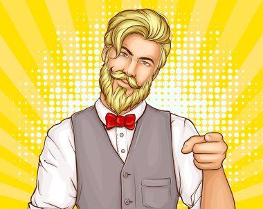 Çekici hipster adam portre karikatür vektör