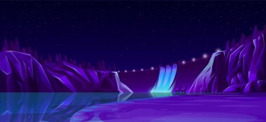 Yol ışıkları güzel nightscape ile Güç baraj