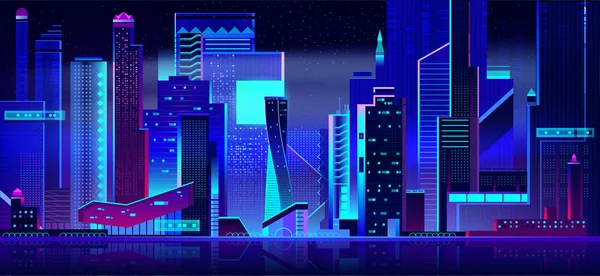 Futuristisches Stadtpanorama bei Nacht. — Stockvektor