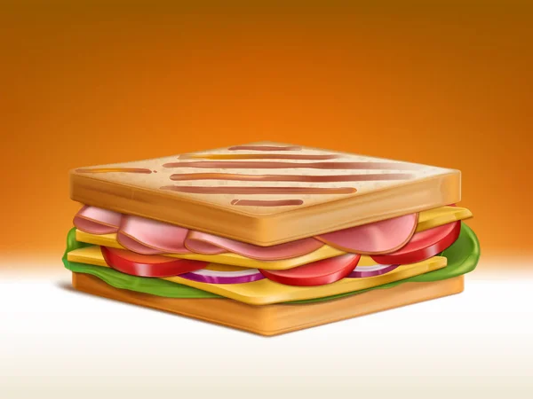 Sandwich au vecteur viande, fromage et légumes — Image vectorielle